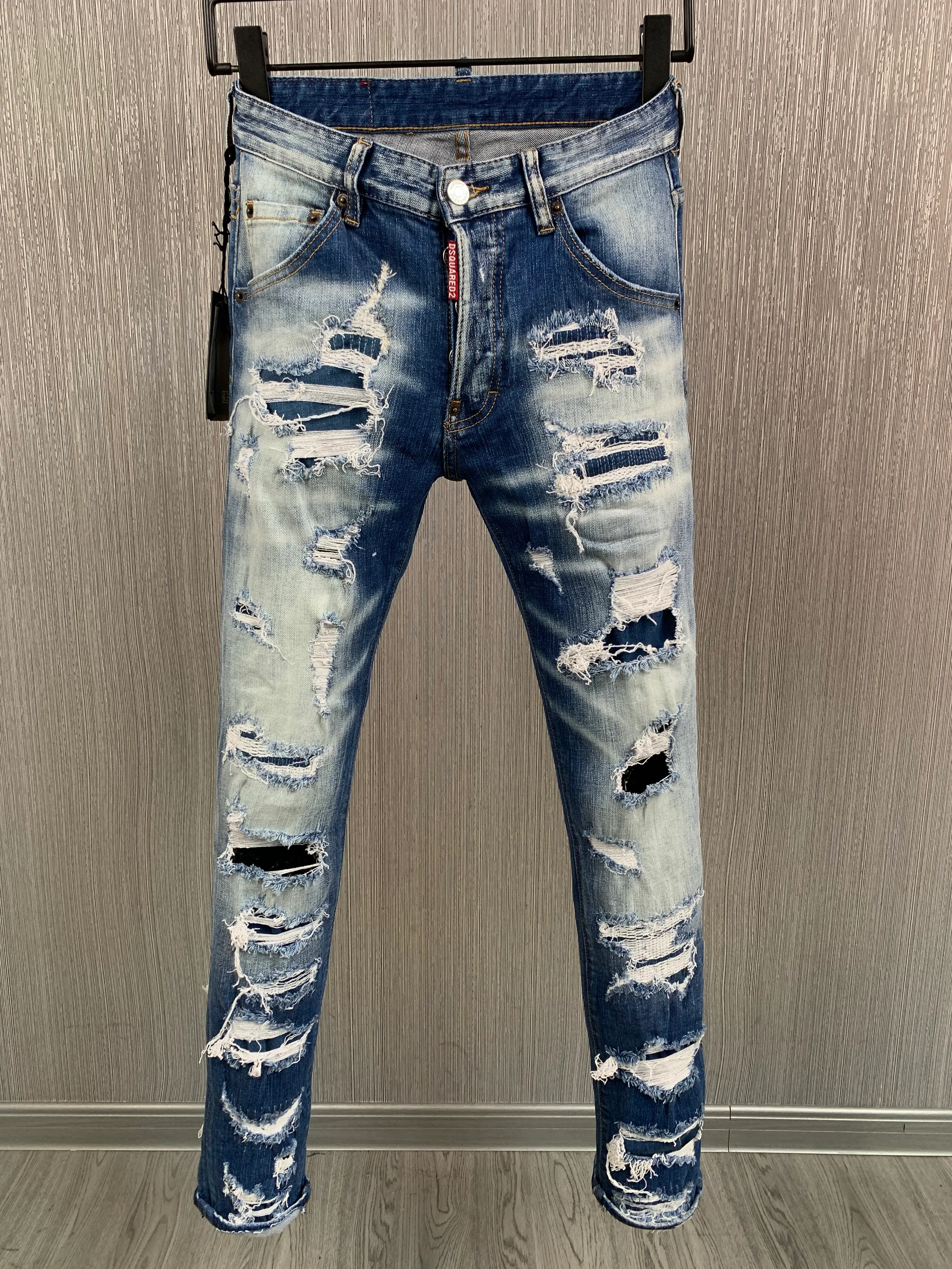 SS24 D9898 Coolguy Man Jeans Fabric Micro-Eantastic 기능 고급 세척 지퍼 자수 장식 소형 가죽 태그 EU44-EU54