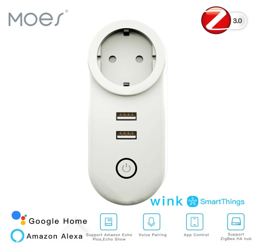 USB Wireless Socket Plug Eu ZigBee30 Smart Things App Remote Control Dual Echo Plus Voice Controls Fungerar med Alexa Google Home1223795