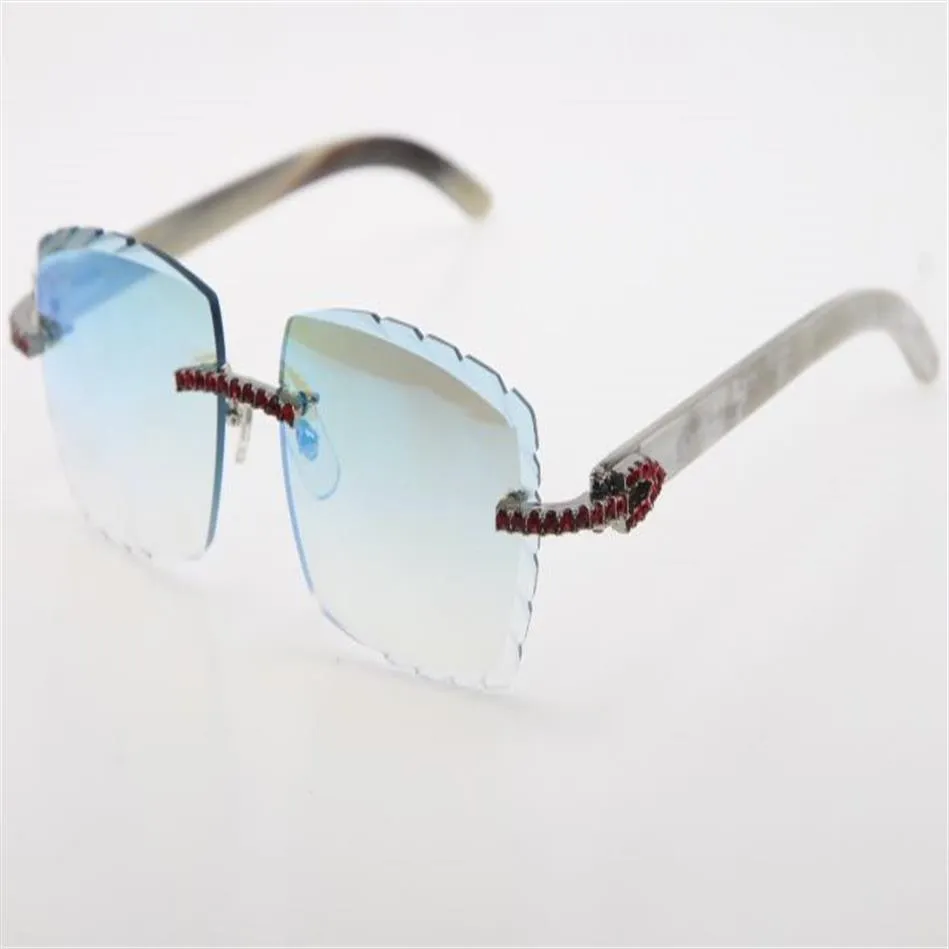 hele randloze rode grote stenen zonnebrillen optisch 3524012-a witte echte buffelhoornglazen hoge kwaliteit gesneden lens eyewear2791