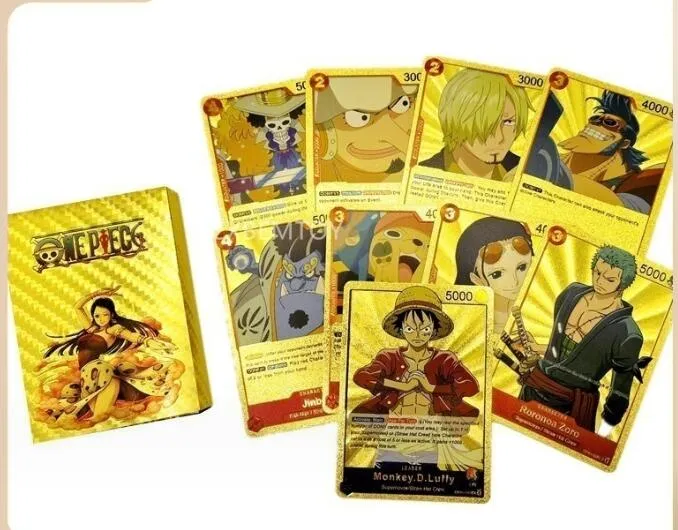 Kortspel 55 One Piece English Gold Foil Cards Luffy Zoro Stam Japanese Manga Peripheral Collection Drop Delivery Otmyx