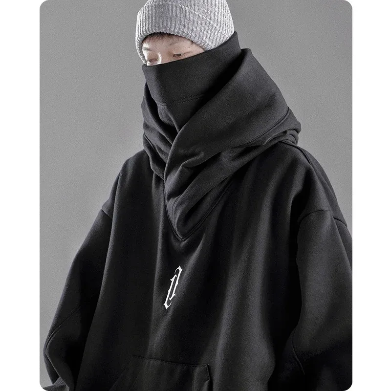 Sonbahar kış yüksek yakalı kapüşon gevşek rahat erkek kıyafetleri harajuku hiphop sokak kıyafeti polar kapşonlu büyük boy sweatshirt 231220