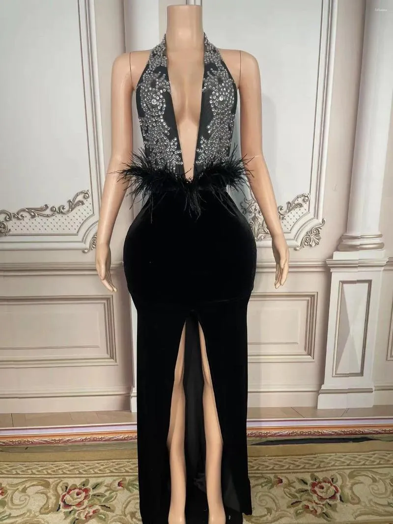 Casual Dresses 2023 Kvinnor Black Sexy Strapless Diamond Flower High Split Bodycon Celebrity Club Party Runway Long Dress Vestidos