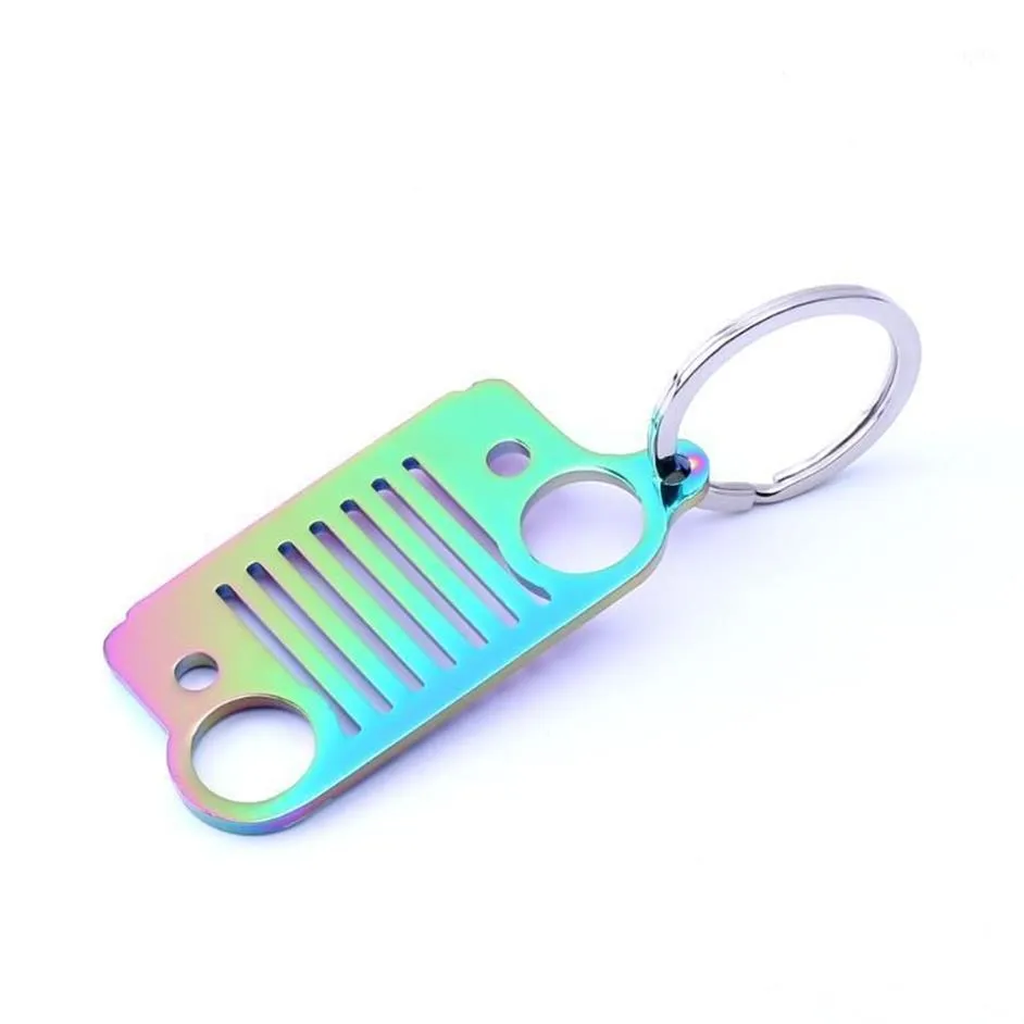 Keychains 2021 Fashion Rainbow Car Style Stainless Steel Grill Key Chain Keychain Keyring voor CJ JK TJ YJ XJ1212J