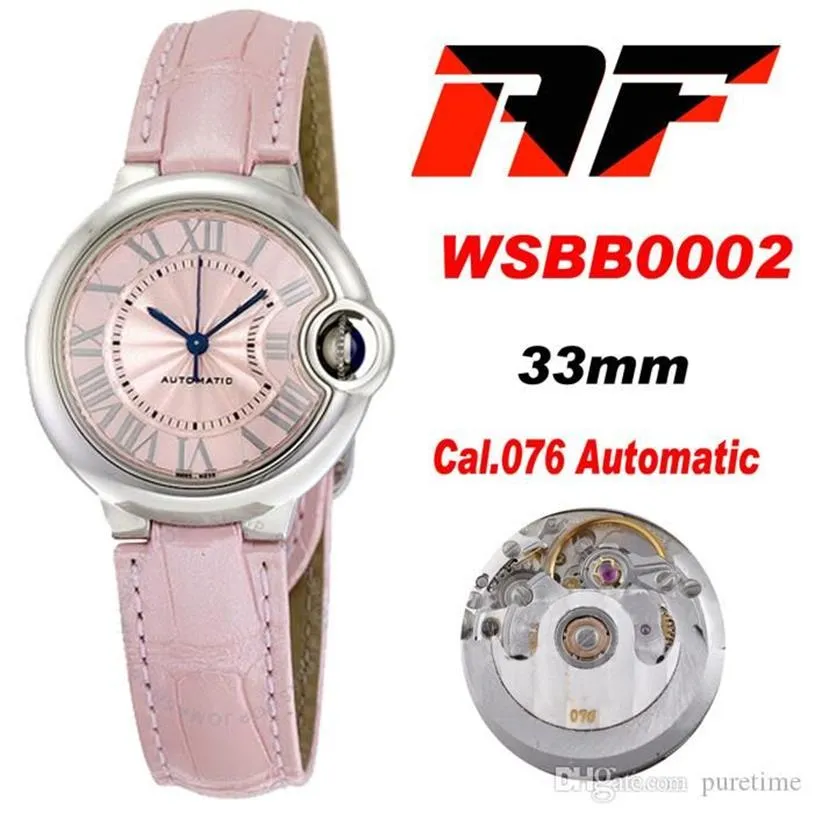 AF WSBB0002 33 mm CAL 076 Montre automatique pour femme Cadran rose Texture Argent Marqueurs romains Bracelet en cuir Super Edition 2021 Dames Wat304S