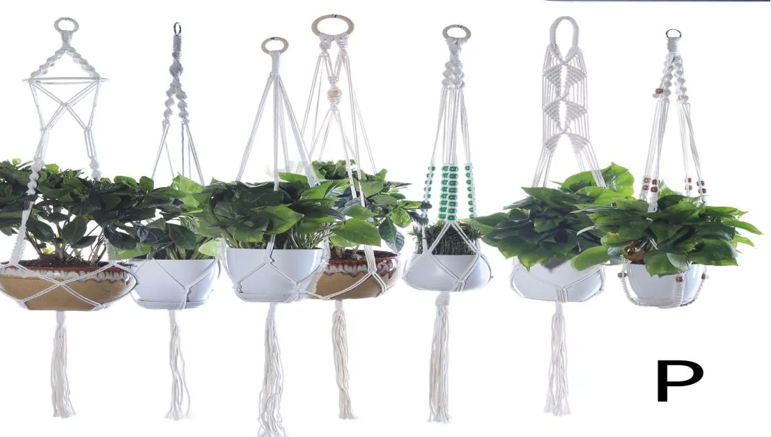 Hangende manden Macrame Handgemaakte katoenen touw Pothouder Plant Hanger Bloem voor binnen Outdoor Boho Home Decoration Countyard Gard5906756