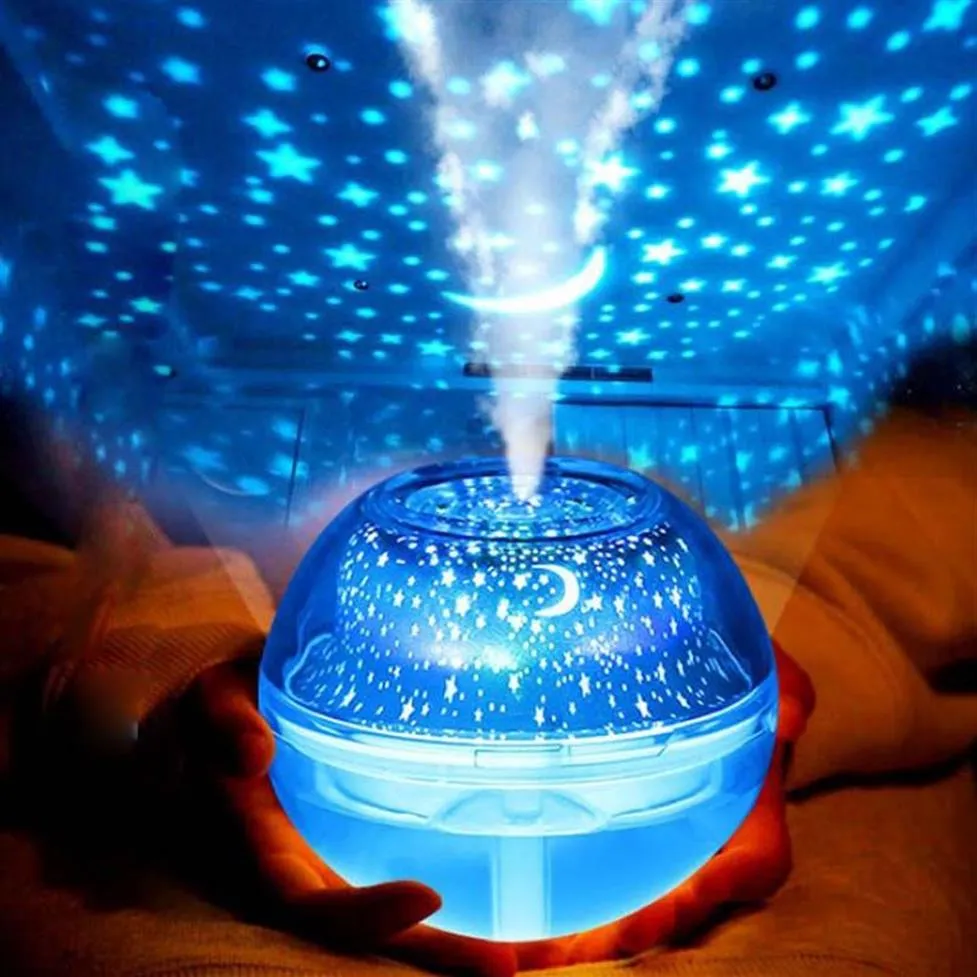 Ny kristallprojektionslampa Humidifier LED Night Light Colorful Color Projector Hushåll MINI luftfuktare Aromaterapi Machine334J