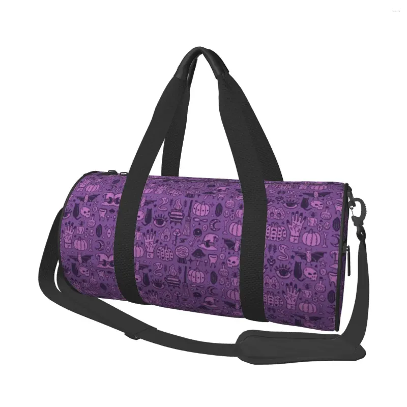 Utomhusväskor Gym Bag Witchy Halloween Purple Sports With Shoes Fashion Manlig Kvinnlig vattentät design Handväska Rolig träning Fitness