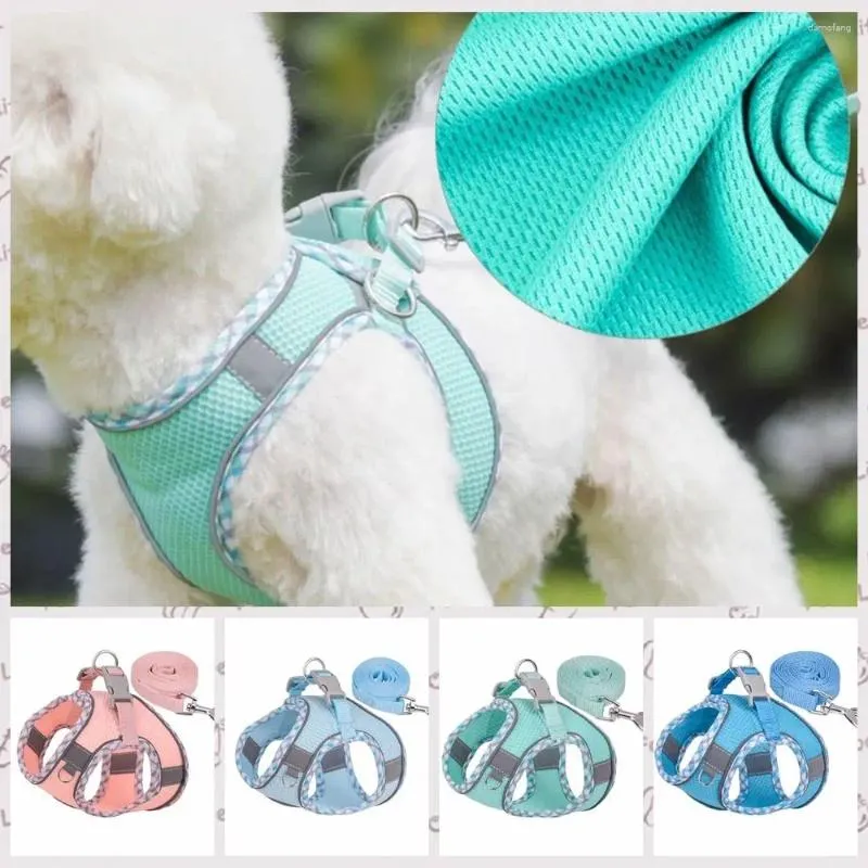 Dog Collars Breathable Harness Vest Polyester Adjustable Dogs Cat Walking Leads Set Reflective Puppy Chest Strap Training