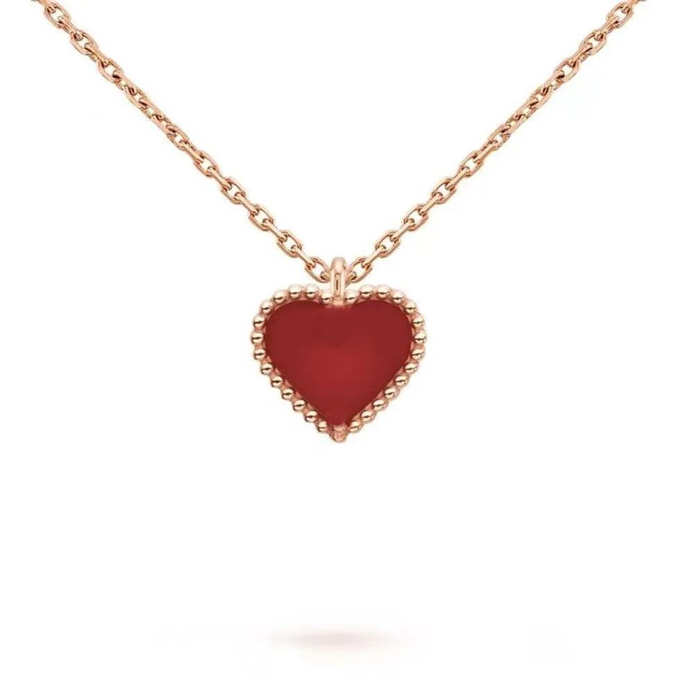 Zoete hart hanger ketting ontwerper sieraden liefde kettingen klavertje vier sterling zilver rosé goud rood hartvormige ketting 2104