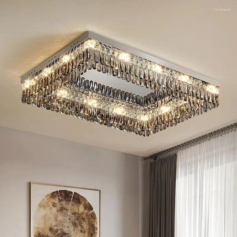 Ceiling Lights Modern Crystal Lamps Luxury Chrome Luminaria Square Rectangle Lighting Home LED Fixtures