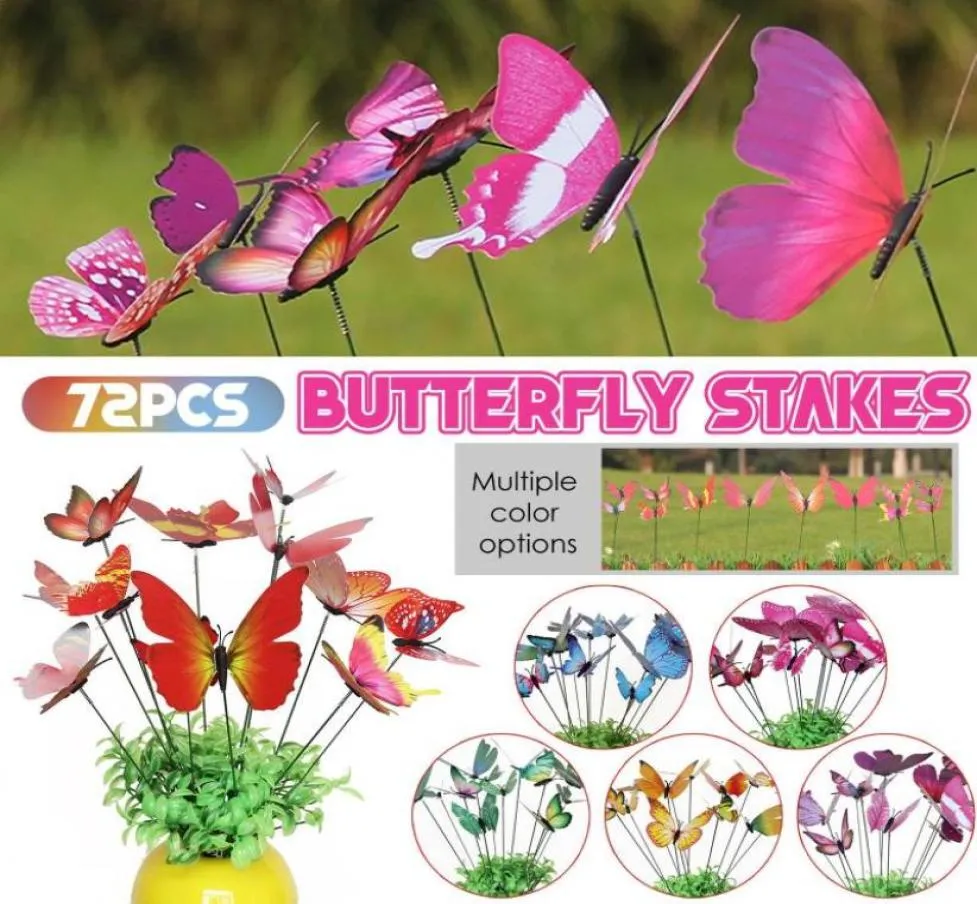 72pcs Pink Butterfly Stakes Outdoor Yard Planter Flower Pot Bed Garden Decor Pots décoration décorations 2770381