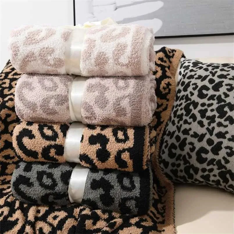 毛布編み毛布ヒョウ柄のジャキュードソファーカバー温かいベッドスプレッドナップホームデコア用の北欧の毛布投げ毛布ポータブル211
