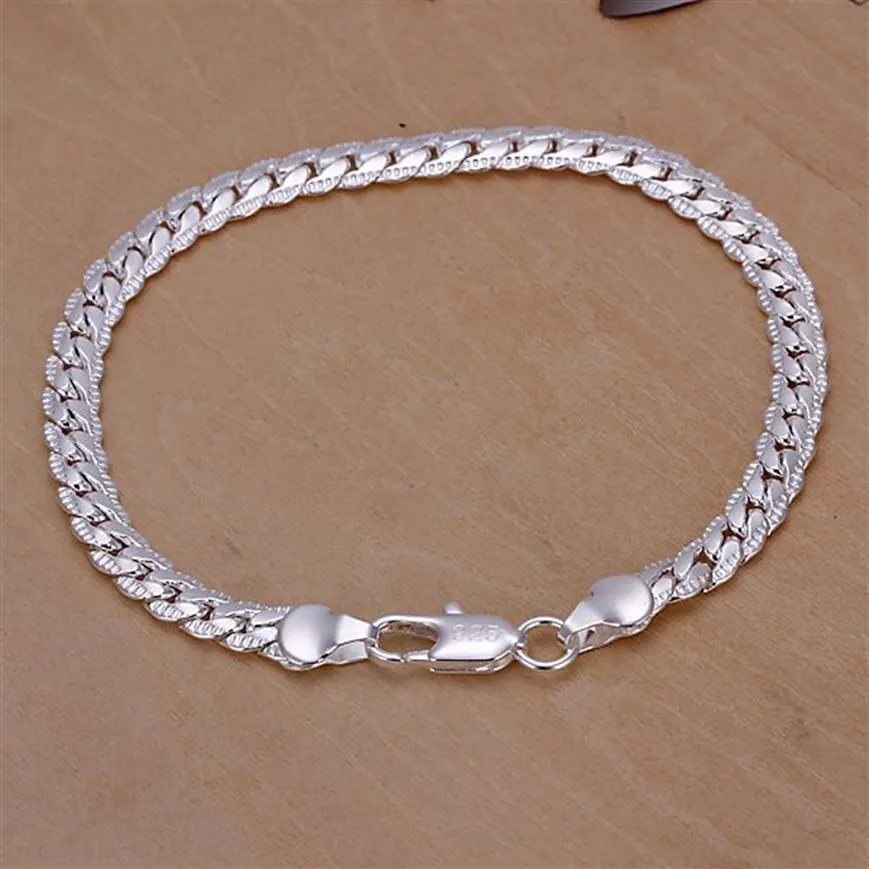 Men's 5mm 20cm 925 sterling silver chains bracelets bangles H199230v