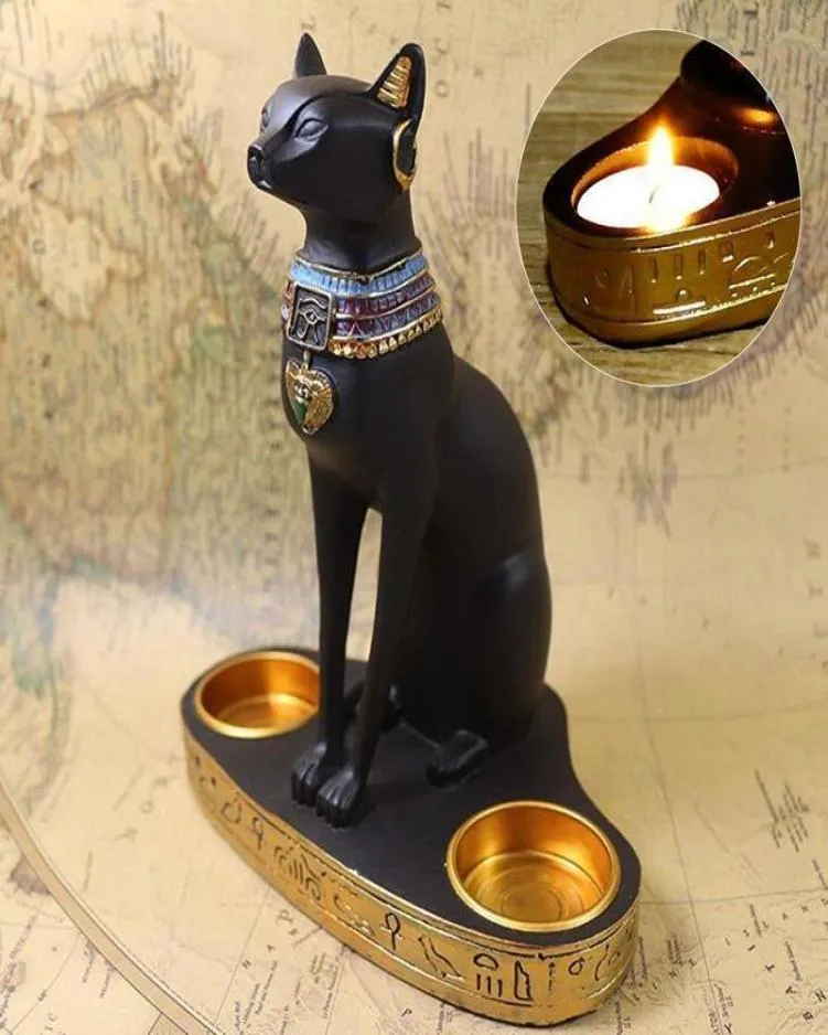 Egyptian Cat Candlestick Resin Figurine Statue Decoration Vintage Goddess Bastet Home Office Garden Gift Y2001047982377