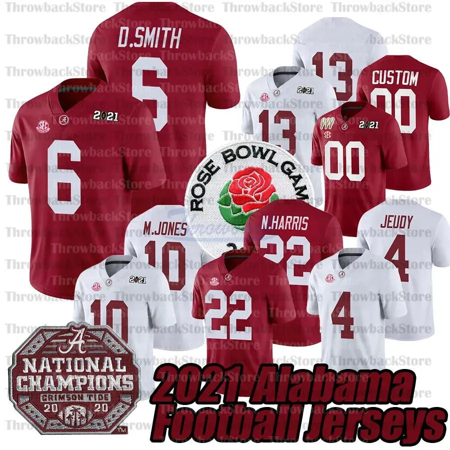 2021 Custom Alabama Crimson Tide College voetbalshirt 4 Brian Robinson 10 Jonesjr.22 Nee Harris, welke naam dan ook