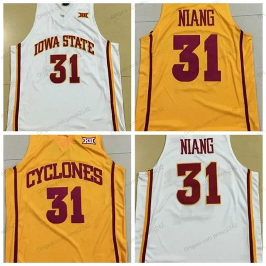 Nikivip Custom Georges Niang Iowa State College Basketball Jersey Men's All Centred White Yellow toute taille 2xs-5xl Nom et numéro Top Quali