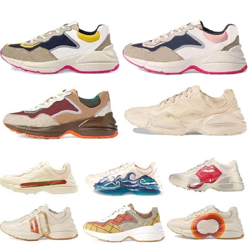 2023デザイナーRhyton Sneabers Shoe Men Men Women Vintage Trainer Luxury Ladiesスポーツカジュアルシューズとストロベリータイガーランナースニーカーサイズ35-46