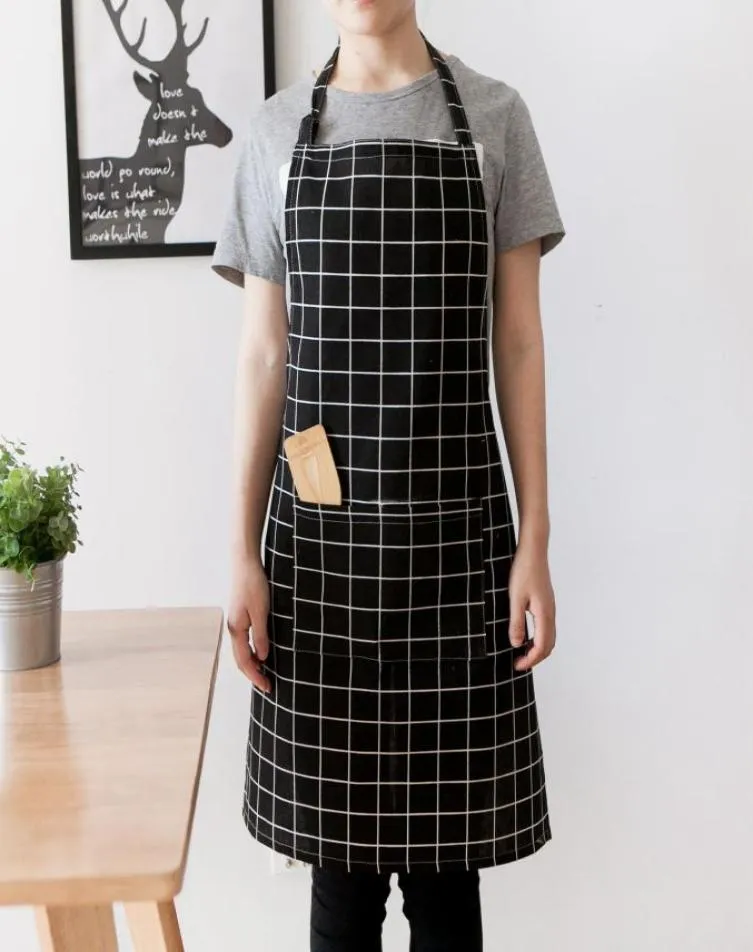 Noir gris plaid hommes femme tablier cuisine cuisson restauration tablier coton cuisine chef tabliers6925763