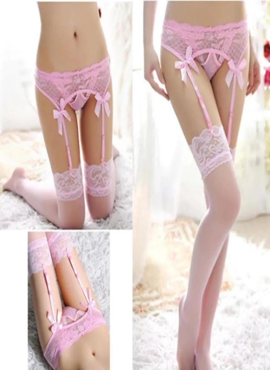 Garter 1 Par Sheer Sexig mode TOPPHIGHS STUCKING OCH GARTER BELT SUSPENDER FÖR KVINNA SOMMERSTIL LADY GIRL PINK4381245