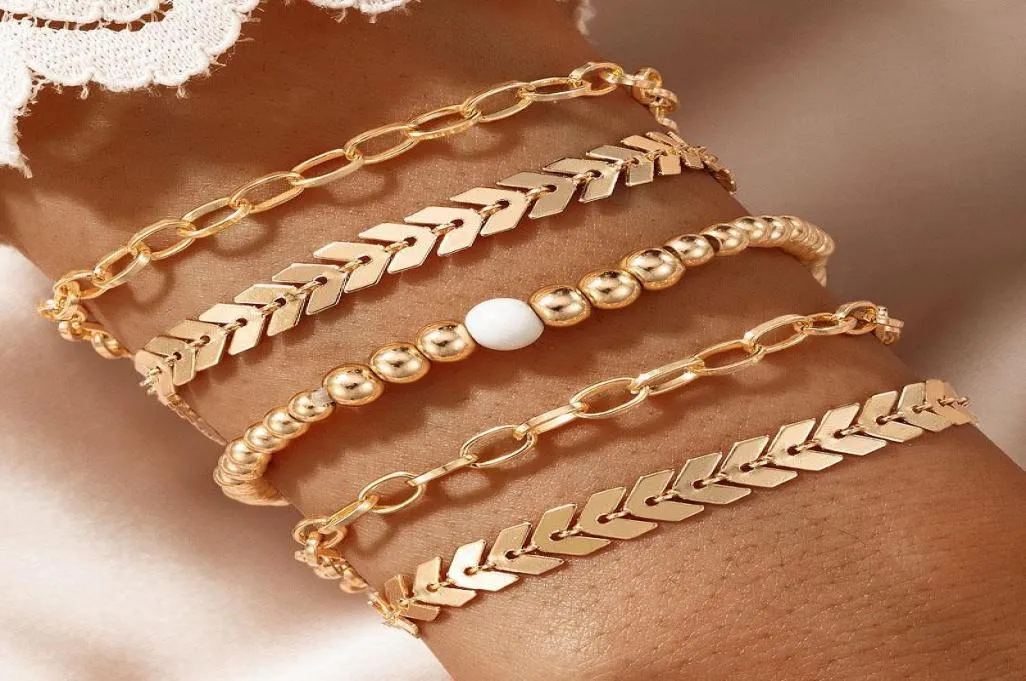 Charm Bracelets 5 Pcs/Set Gold Chain Set For Women Multiple Stackable Wrap Braclets Basic Hand Jewelry Bracelet6034019