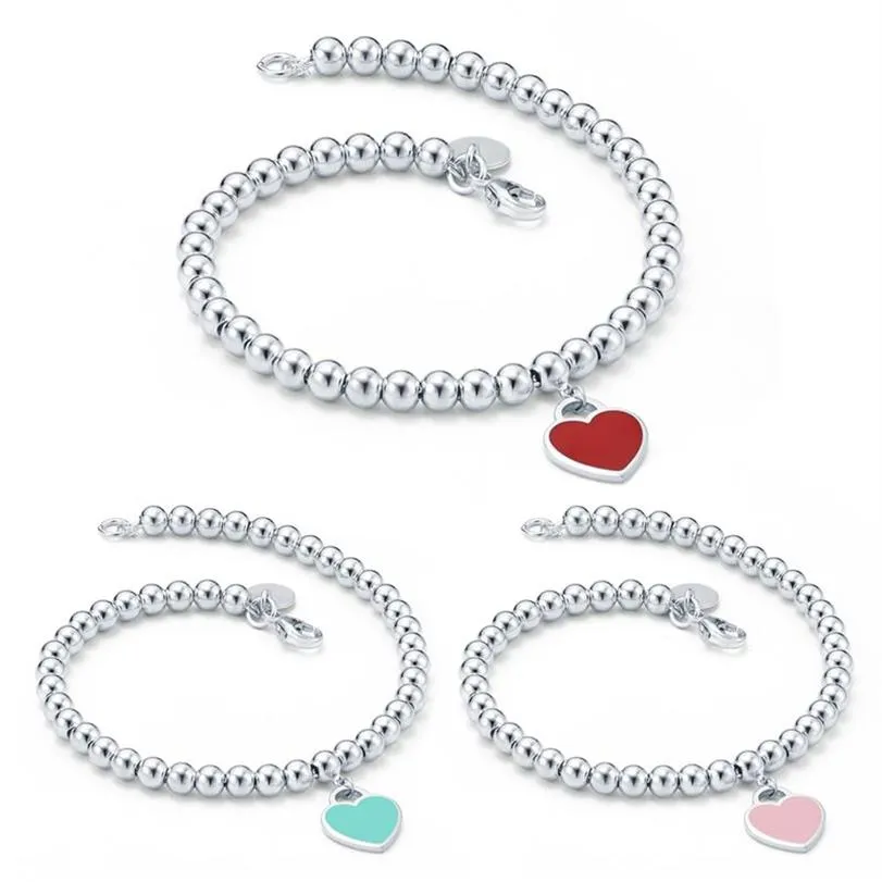 Bracelets de brins de perles de couple éternel de luxe 925 Silver Hearts Balls Bouls pour femmes Green Rose Red Pendentid Pendants Brac245b