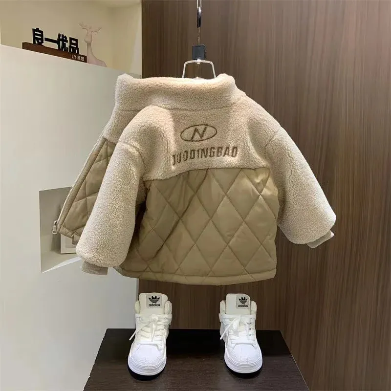 Boys Plush Jacket With Cotton 2024 Baby Thin Handsome Childrens Autumn And Winter Clothing Thick 231220