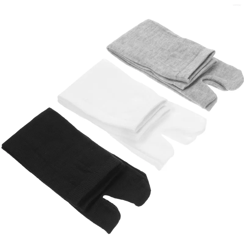 Chaussettes pour femmes, 3 paires de chaussettes à bout Tabi en coton et Polyester élastique (noir, blanc et gris)