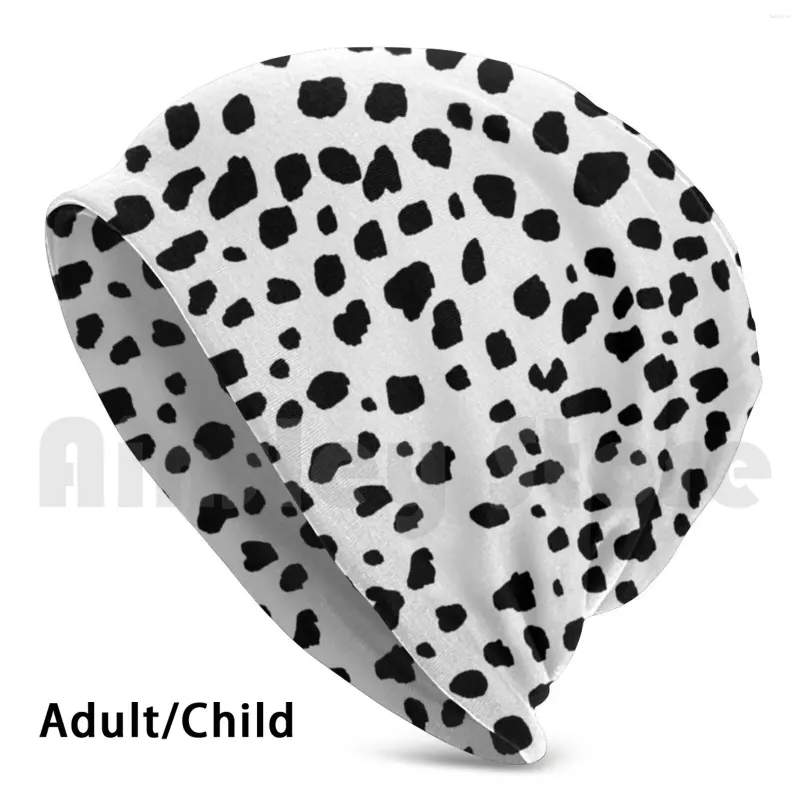 Berets Dalmatian Spot Vegan Animal Print Beanies Knit Hat Hip Hop Black White Minimal Monochrome Grey Nordic Pattern