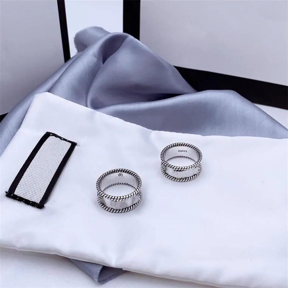 Patrón de entrelazamiento de letras Anillo de patrón 925 anillo de plata esterlina antiguo anillo de encaje rugoso tallado joyas de moda simples y versátil219q
