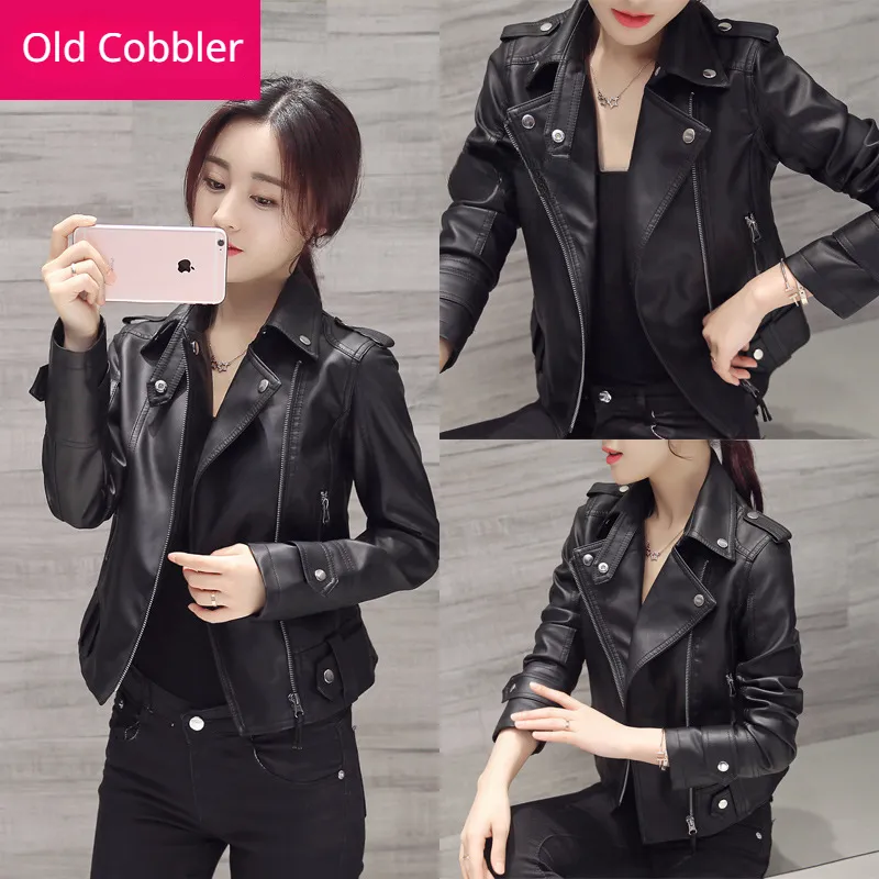 0C240045 Women's Faux Leather Clothes in Spring and Autumn Seasons Motorcycle Short Jacket Slim Fit Oversized Classic Coats