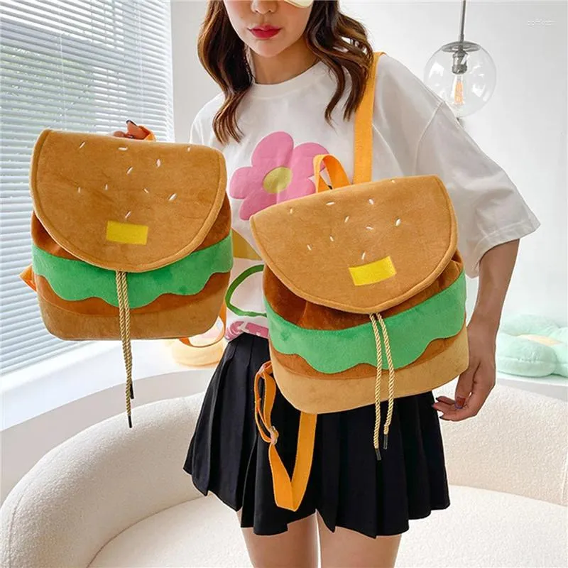 School Bags Women Backpack Lovely Hamburger Shaped Drawstring Adjustable Daily Rucksack Shoulder Bag Multi-Function Handbag Pack