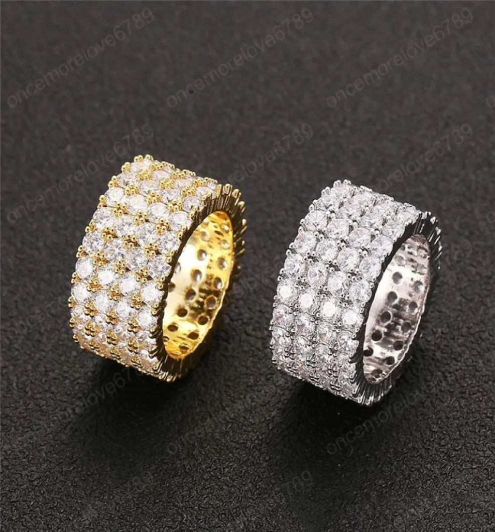 Hip Hop Mens smycken ringer Fashion Gold Plated Iced Out Full CZ Diamond Tennis Ring Bling Cubic Zircon Love Ring Wedding6418173