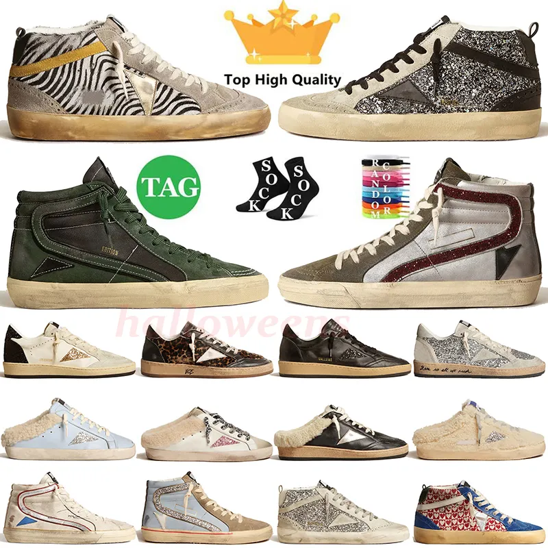 Luxury Sneakers Golden Goodes Women Shoes Designer Goooose Superstar Hi Mid Star Ball star Slide Italy Brand Plate forme Glitter Gold Sparkle Dhgate