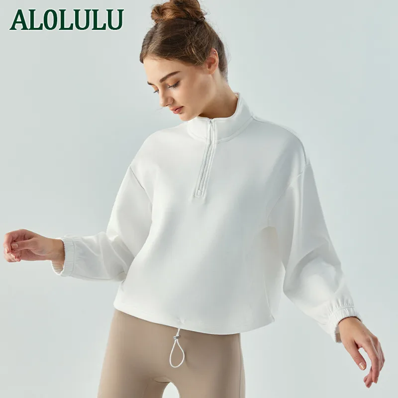 Al0lulu com logotipo Stand Stand Collar Half Zip Sports Selta Dissenham Fitness Wear Top Top Top