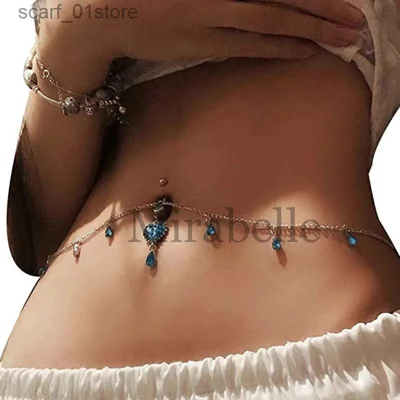 Waist Chain Belts 1PC Crystal Heart Belly Button Rings Waist Chain Stainless Steel Navel Rings Belly Chain for Women Fashion Bo Piercing JewelryL231221
