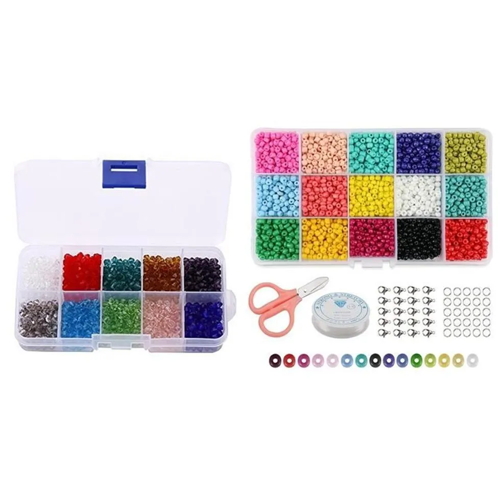 PCS BEADS 1000PCS DIY 4MM Facetado de bicone de vidro de vidro de vidro de vidro 9000pcs Seed 15 bolsas de joalheria de variedades multicoloridas