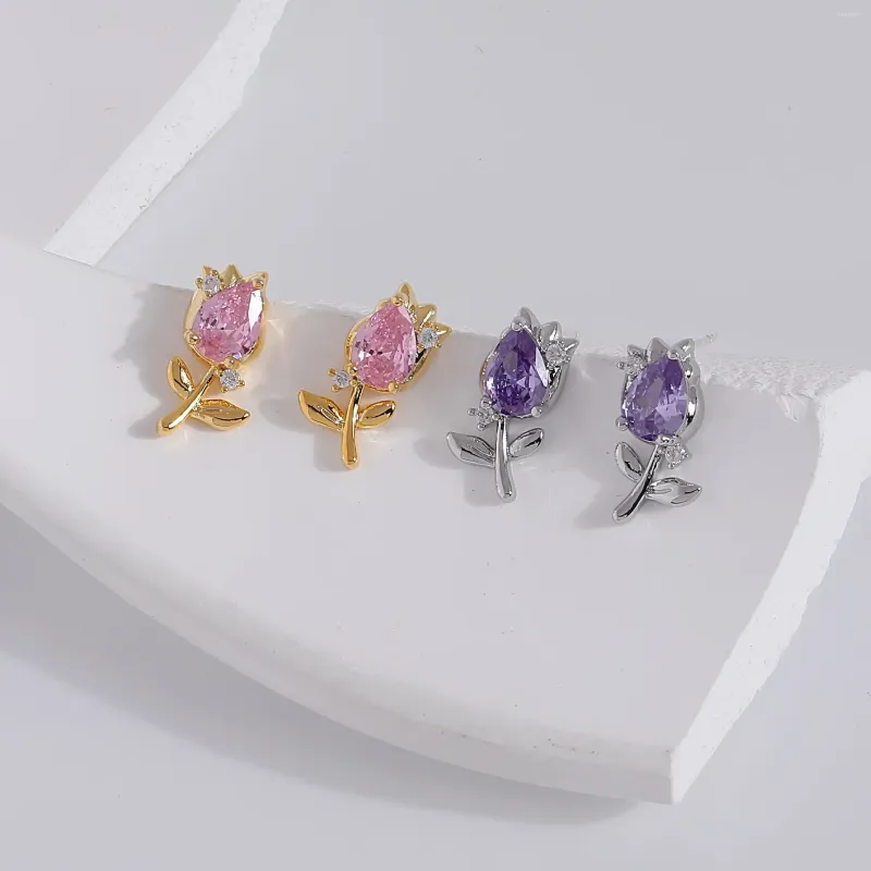 Boucles d'oreilles à tige en cristal de luxe pour femmes, marque de mode, bijoux en feuille de zircone, 2023