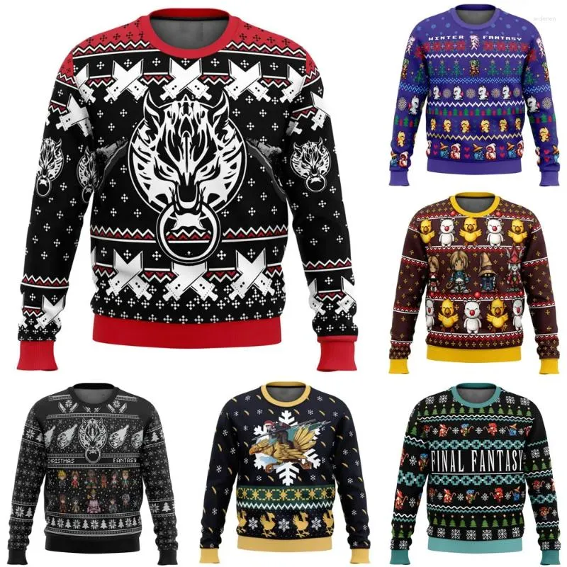 Herrtröjor Final Fantasy Classic 8bit Ugly Christmas Pullover Gift Santa Claus Clothing Autumn Winter Men Kvinnor överdimensionerade sweatshirt