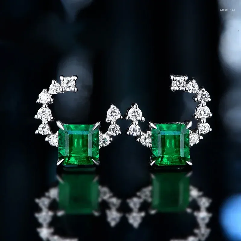 Baumelnde Ohrringe aus echtem 925er-Sterlingsilber mit Ursprungs-Smaragd-Edelstein-Ohrring für Frauen, feine Aros-Muje-Oreja-geometrische Tropfen-Frauen-Box