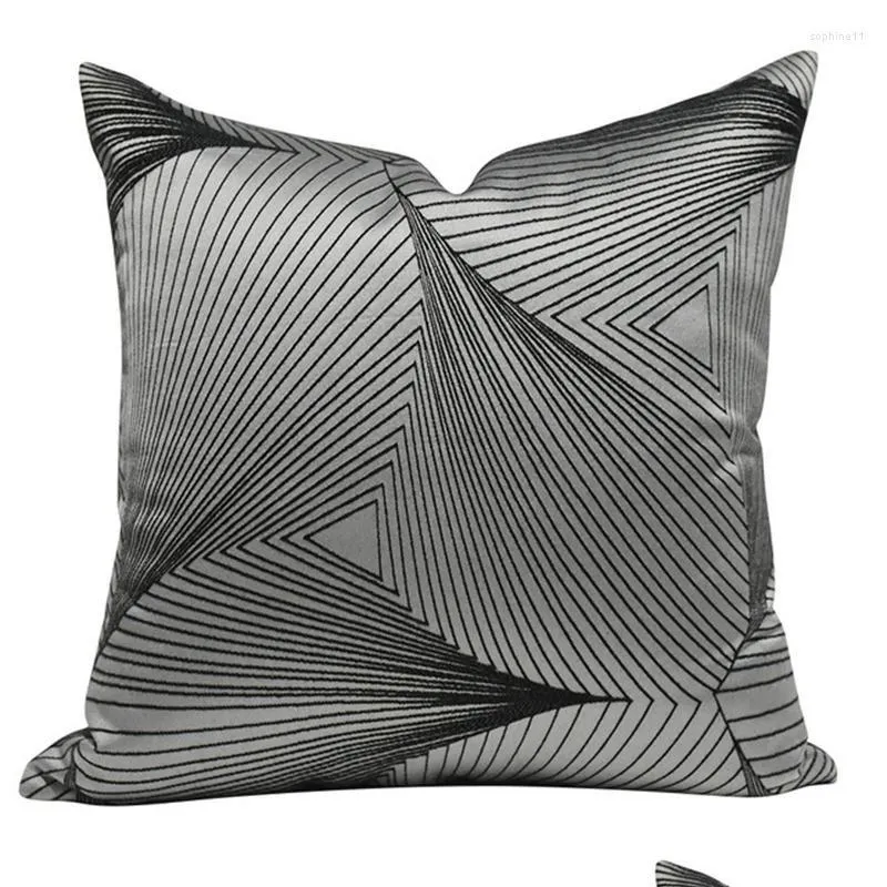 Coussin / oreiller décoratif oreiller broderie rayé jacquard ER haute précision gris noir oreillers décoratifs décor à la maison canapé drop deli dhfrk