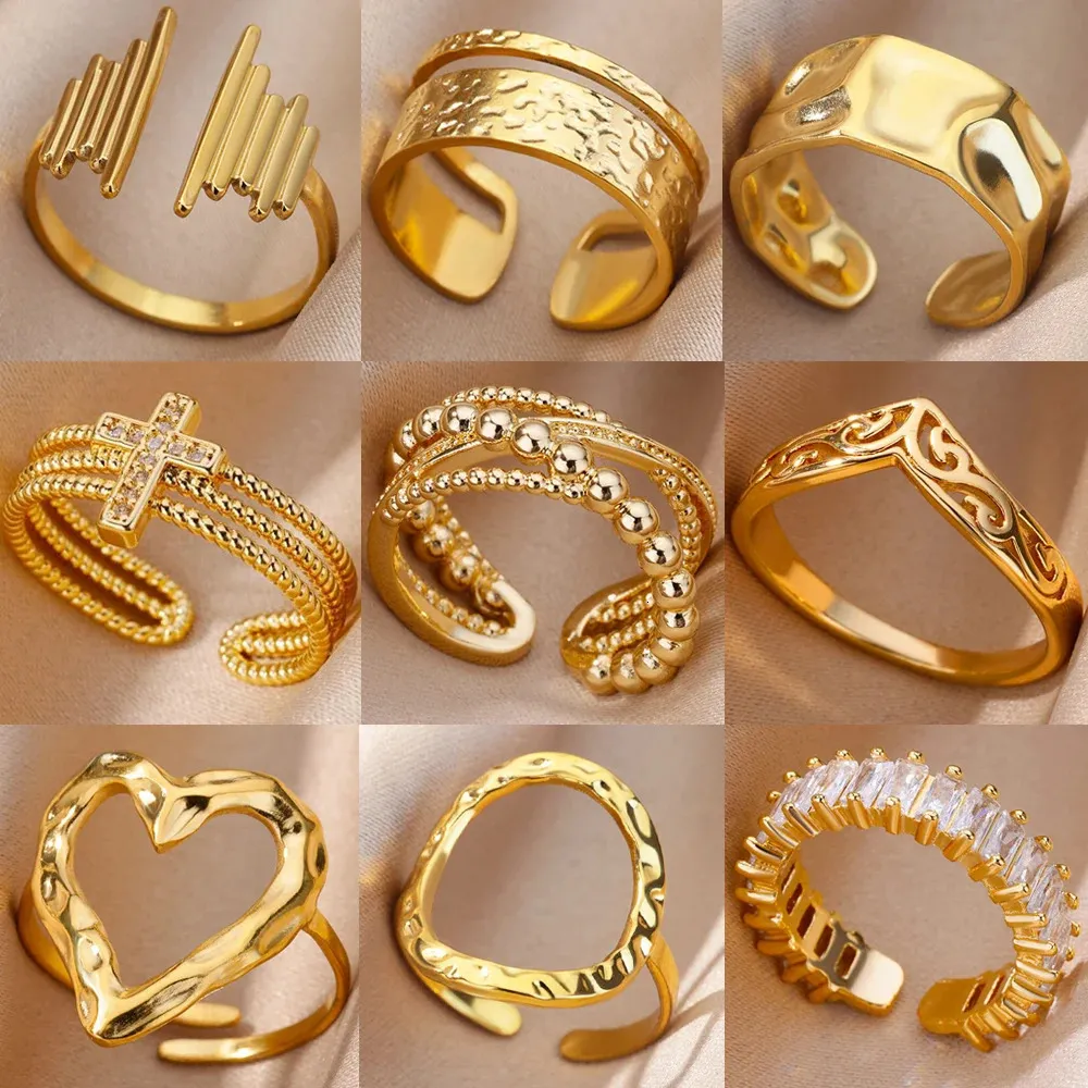 Rostfritt stålringar för kvinnor estetiska solros guldpläterade bröllopsparring smycken vintage tillbehör 231221
