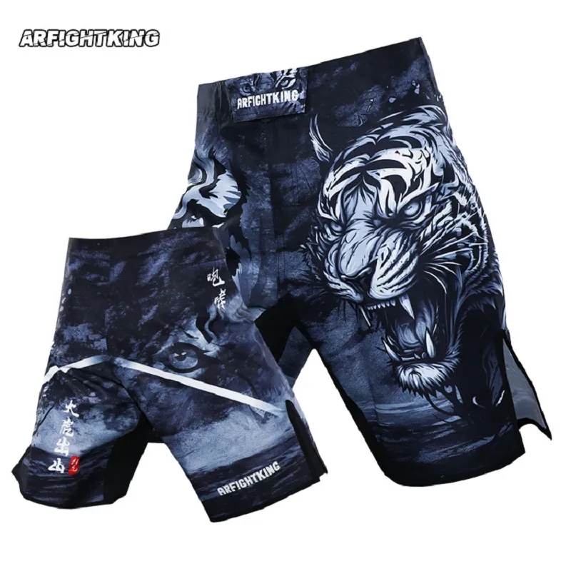 Schwarzer Tiger MMA Polyester Schnell getrockneter XXS-XL-Größe Kämpfer Boxen Thai Boxing Training Jujitsu gemischte Kampfkunst 5 Minuten Shorts