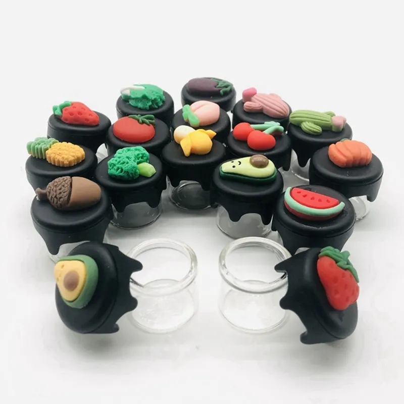 Étui de rangement en silicone coloré pour fumer Biscuits aux fruits Boîte de rangement scellée Herbe Tabac Cire Pilule d'huile Crème Bouteille en verre Pot Dabber Pipe à eau Bong Tip Porte-paille