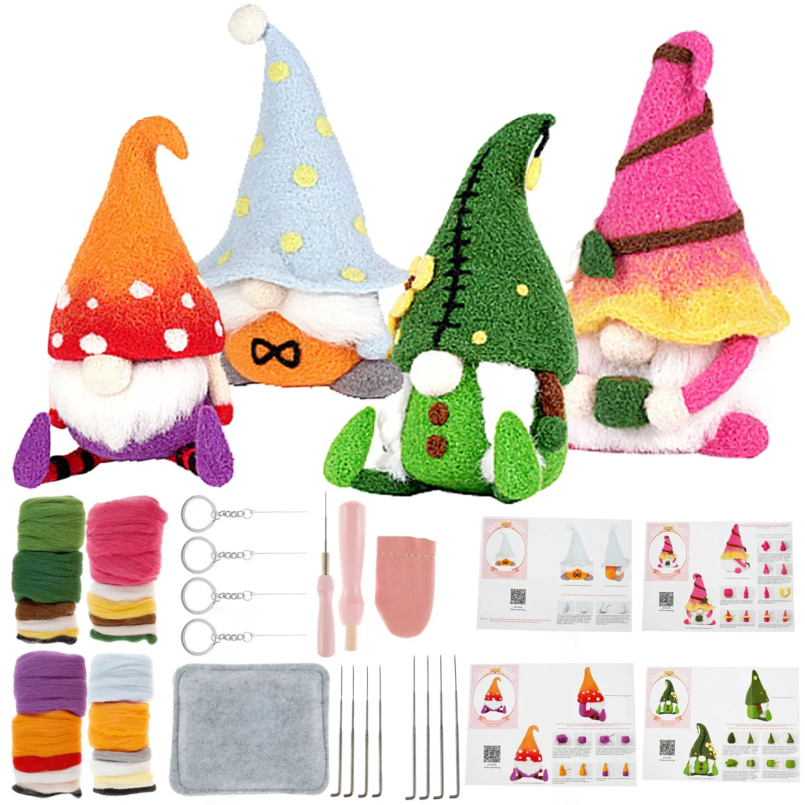 Kit de feltragem de agulha Ferramentas de lã gnome fofas feitas de feltro de tecido Materiais de tecido Acessórios Diy Crafts Gifts 231221