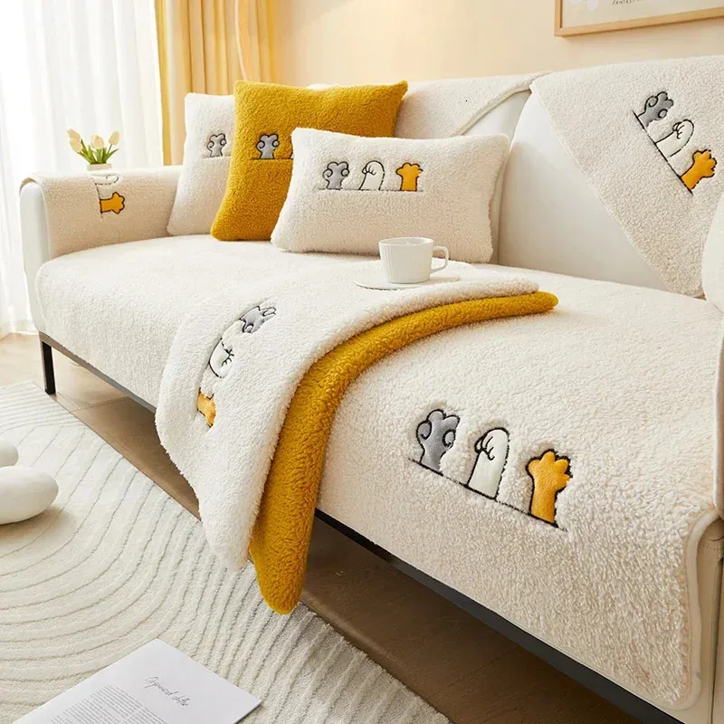 Addriamento del divano peluche Copertura inverno divano di divano non slip di divani per il soggiorno a forma di asciugamano a forma di asciugamano a forma di divano sezionale 231221 231221