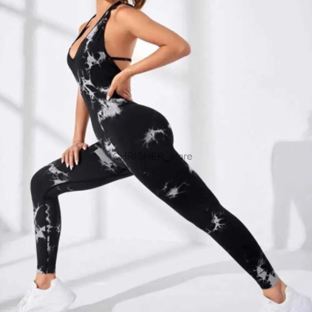 Yoga outfit kvinnors träningsdräkter backless yoga set ärmlös sport jumpsuit en bit yoga set för fitness gymträning kläder aktiva bärl231221