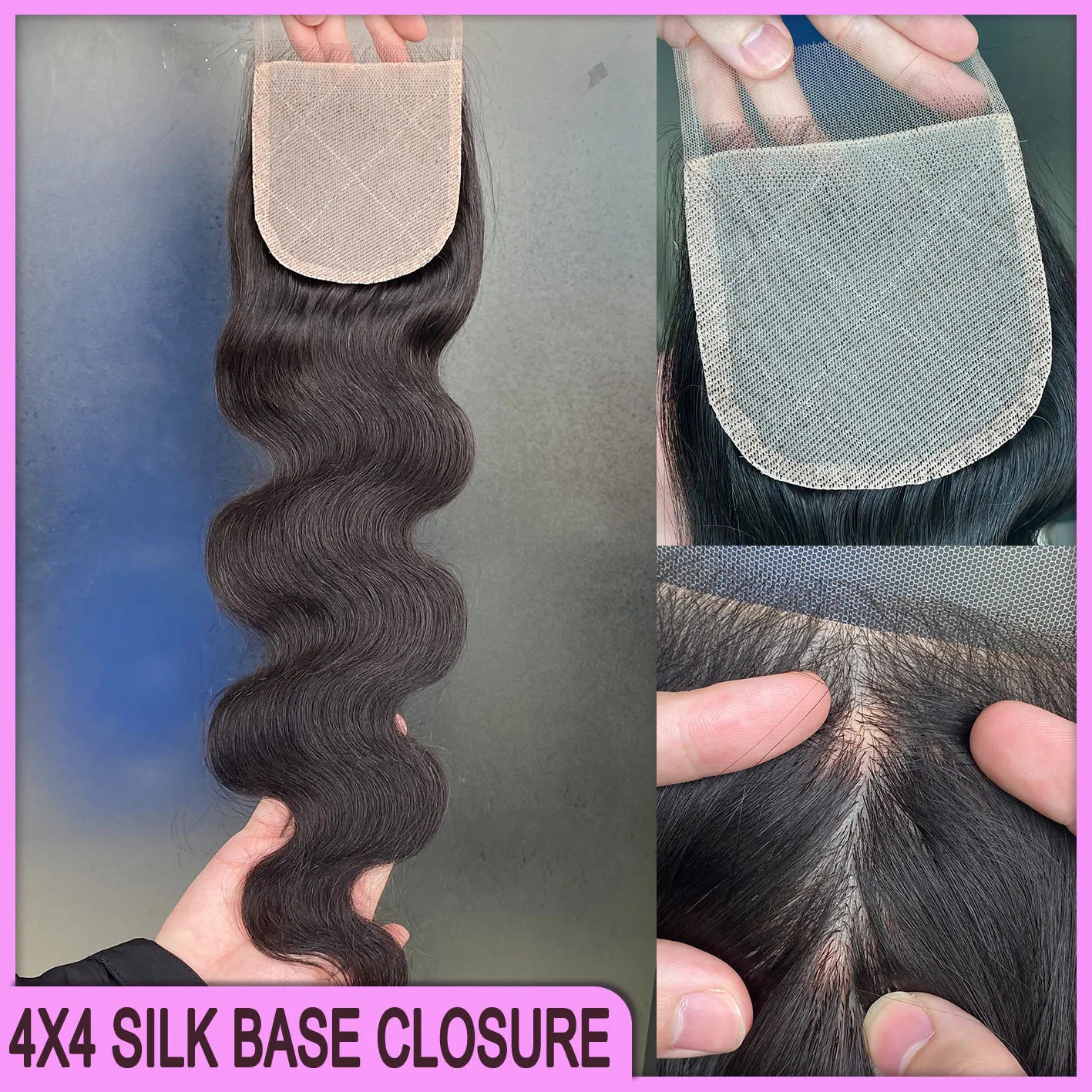 Peruvian Natural Couleur Human Hair Body Wave 4x4 Silk Base Lace Fermeure Hair Extension Brésilien Brésilien indienne