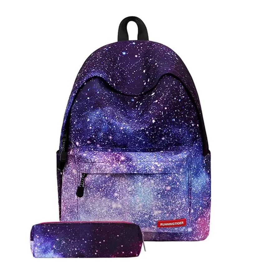 Bolsas escolares para adolescentes Space Galaxy Printing Black Fashion Star 4 Colors T727 Universo Backpack Women234f