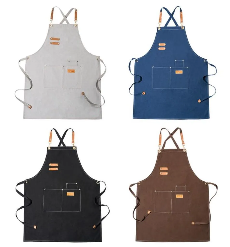 Förkläden Kök Förklädet Fashion Canvas Cowboy For Restaurant Waiter Barber Floral Artist Overalls Barista Coffee Shop Drop6808077