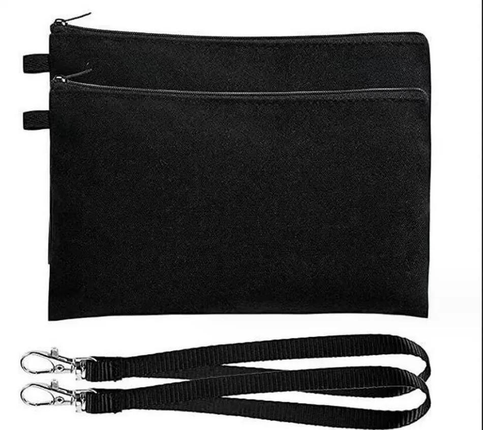 DHL200pcs Cosmetic Bags DIY Canvas Plain Large Capacity Long Pencil Bags With Wrist Beige Black